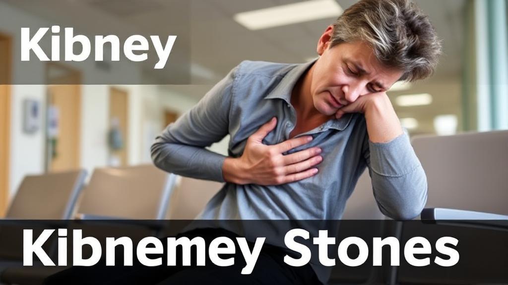A concerned patient clutching their side in pain, sitting in a hospital waiting room, symbolizing the urgency of seeking emergency care for kidney stones.