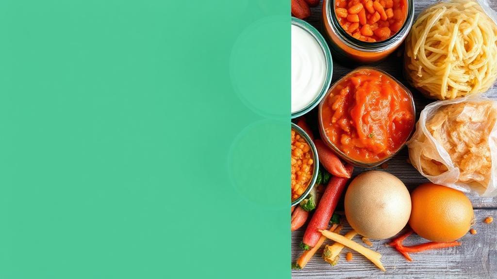 A vibrant assortment of probiotic-rich foods like yogurt, kimchi, and sauerkraut arranged on a rustic table, symbolizing gut health and wellness.