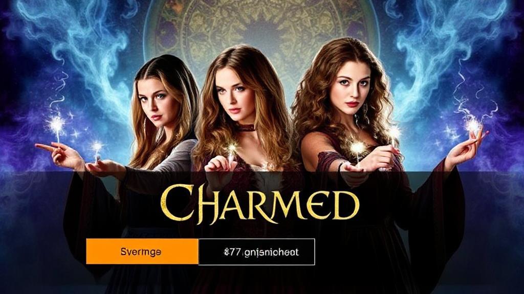 A captivating collage of the "Charmed" sisters casting spells, set against a mystical backdrop, enticing viewers to explore streaming options.