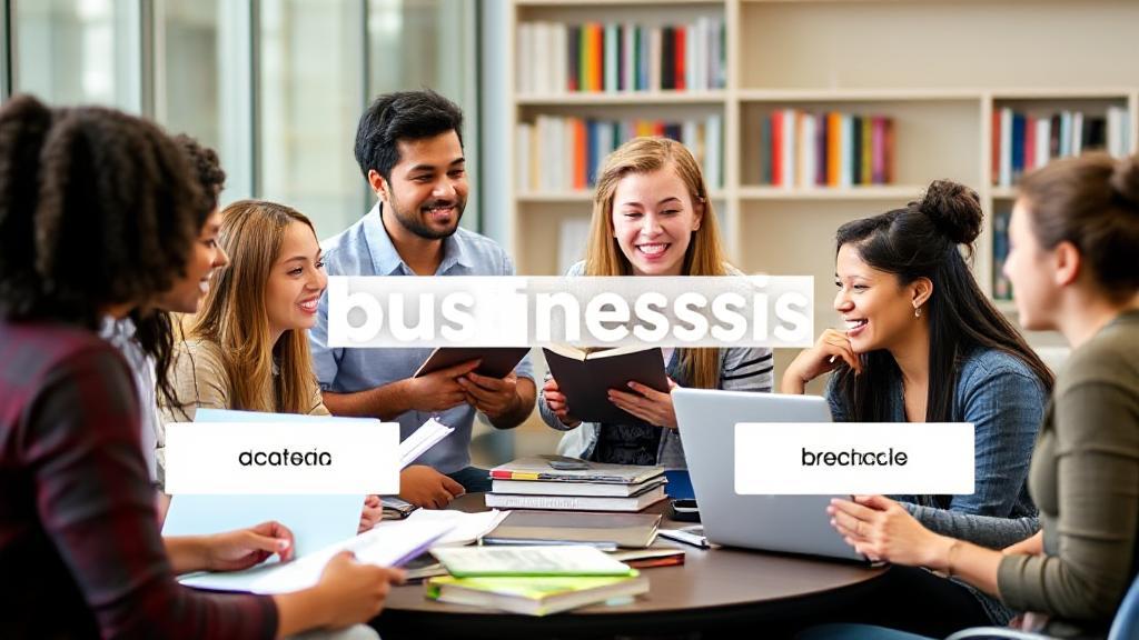 A diverse group of students engaged in a lively discussion, surrounded by business-related books and laptops, symbolizing the variety of business degree options available.