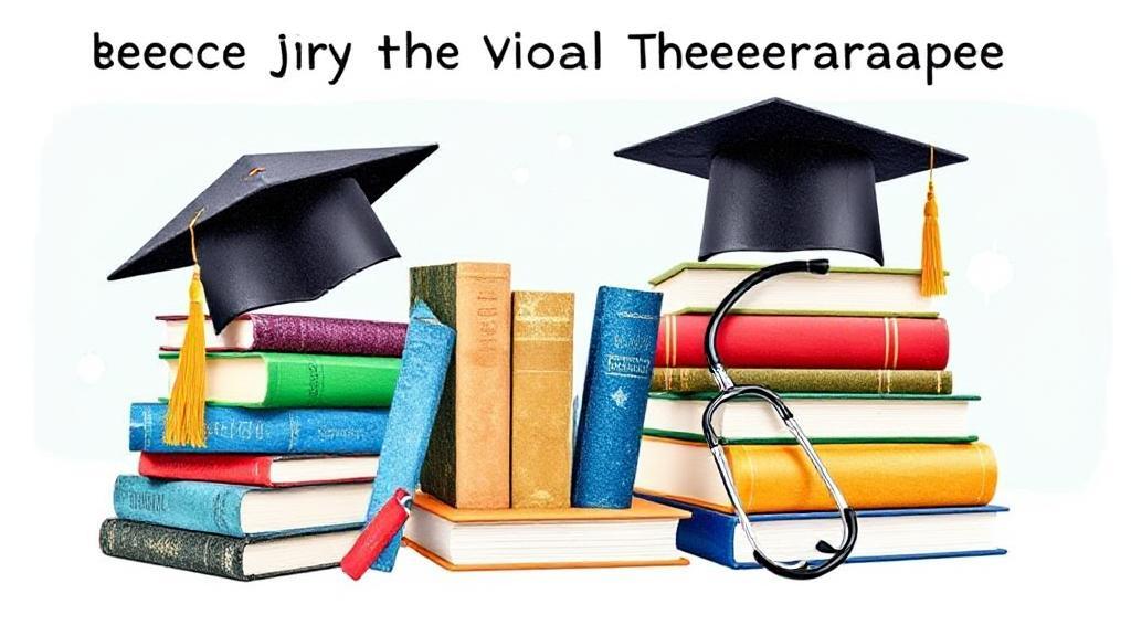 A dynamic collage illustrating the educational and professional journey to becoming a physical therapist, featuring textbooks, a graduation cap, and a stethoscope.