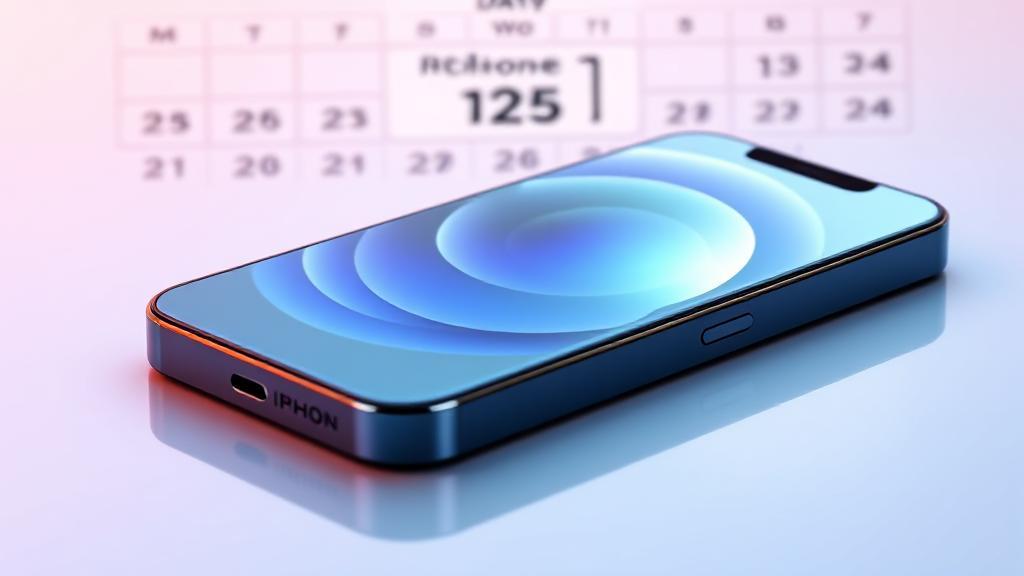 A sleek, futuristic concept image of the iPhone 15 with a calendar in the background highlighting the anticipated release date.