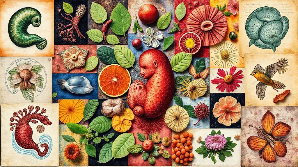 A vibrant collage showcasing various artistic and practical applications of the placenta, symbolizing its potential beyond birth.