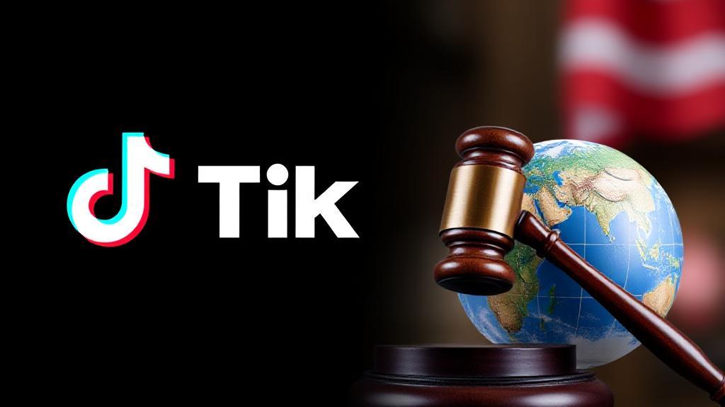 A collage of TikTok's logo with a gavel and a globe, symbolizing legal challenges and global impact.