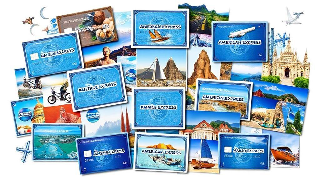 A dynamic collage of American Express cards, travel destinations, and luxury experiences, symbolizing the diverse value of Amex points.