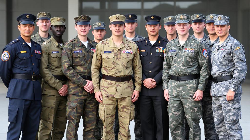 A diverse group of military personnel from different branches standing together in uniform, symbolizing unity and choice.