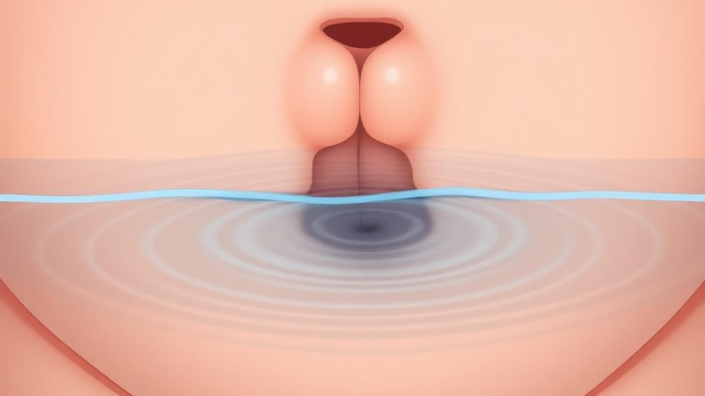 A close-up illustration of a cervix dilating, overlaid with a gentle water ripple effect, symbolizing the breaking of water during labor.