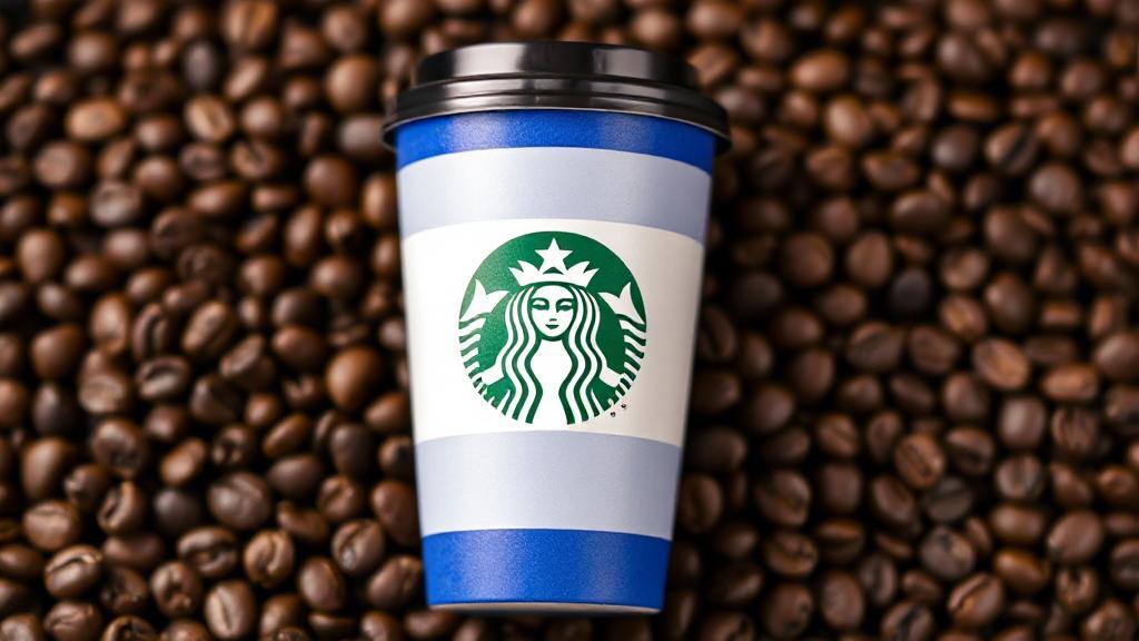 A Starbucks cup adorned with both the company's logo and the Israeli flag, set against a backdrop of coffee beans.