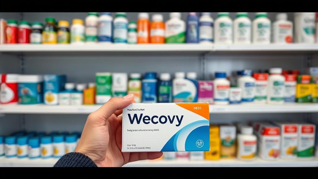 A header image featuring a person holding a Wegovy medication box, with a background of a pharmacy shelf stocked with various health products.