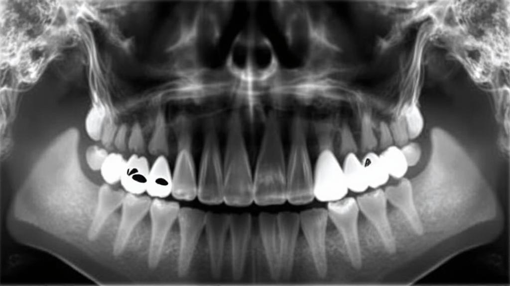 A close-up image of an x-ray showing impacted wisdom teeth, highlighting the need for potential removal.