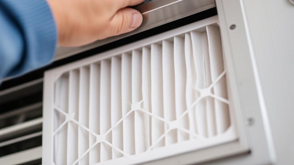A close-up image of a clean air filter being installed into a home HVAC system.