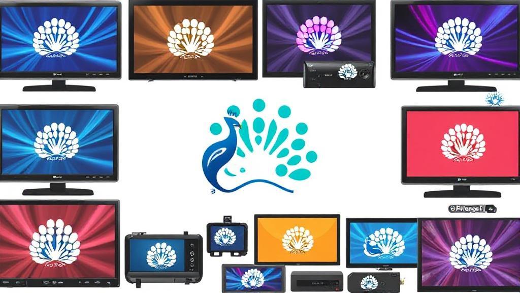 A vibrant collage of streaming devices displaying the Peacock logo, symbolizing multiple simultaneous streams.