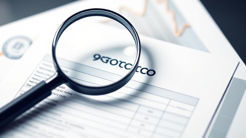 A magnifying glass hovering over a credit report with a fluctuating graph in the background, symbolizing the scrutiny and impact of credit score inquiries.
