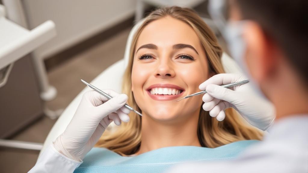 A serene image of a smiling patient in a dental chair, with a dentist gently holding dental tools, symbolizing care and recovery after a tooth extraction.