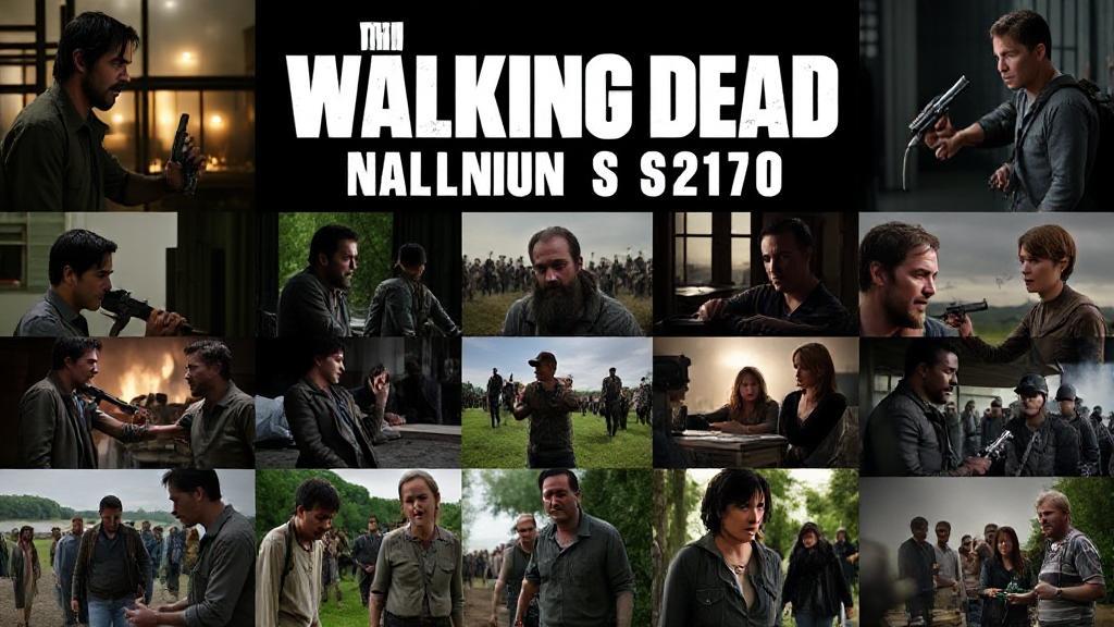 A collage of iconic scenes from each season of The Walking Dead, showcasing the evolution of characters and settings.