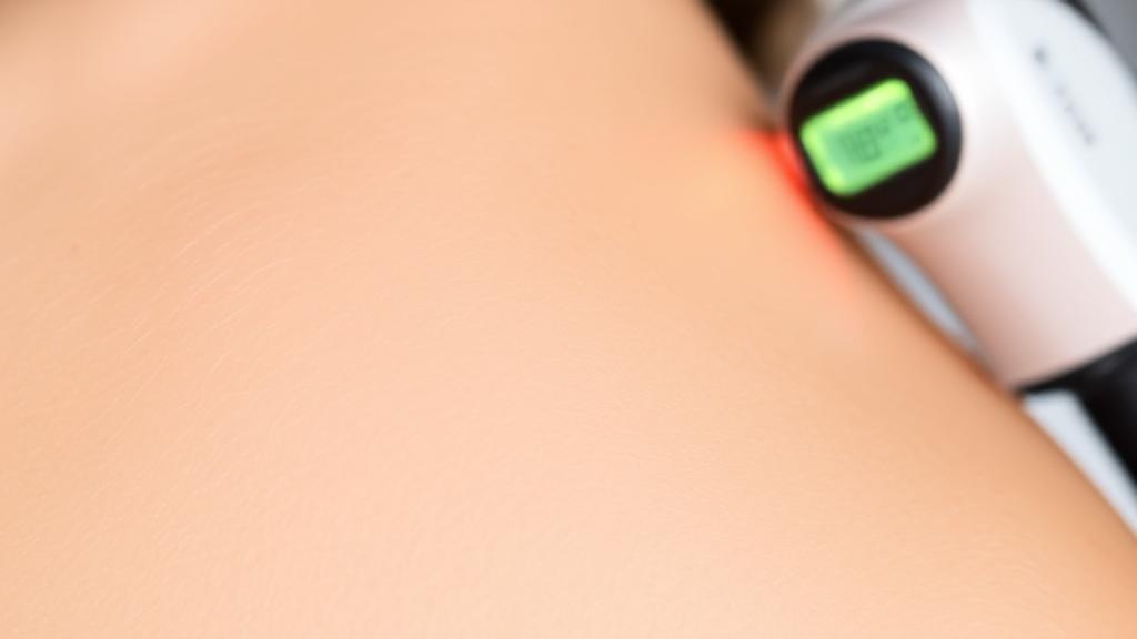 A close-up of smooth, hair-free skin with a laser device in the background, symbolizing the lasting effects of laser hair removal.