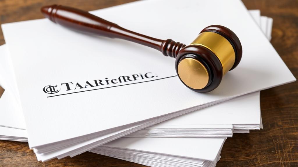 A gavel resting on a stack of trademark documents, symbolizing legal authority and the process of trademark renewal.